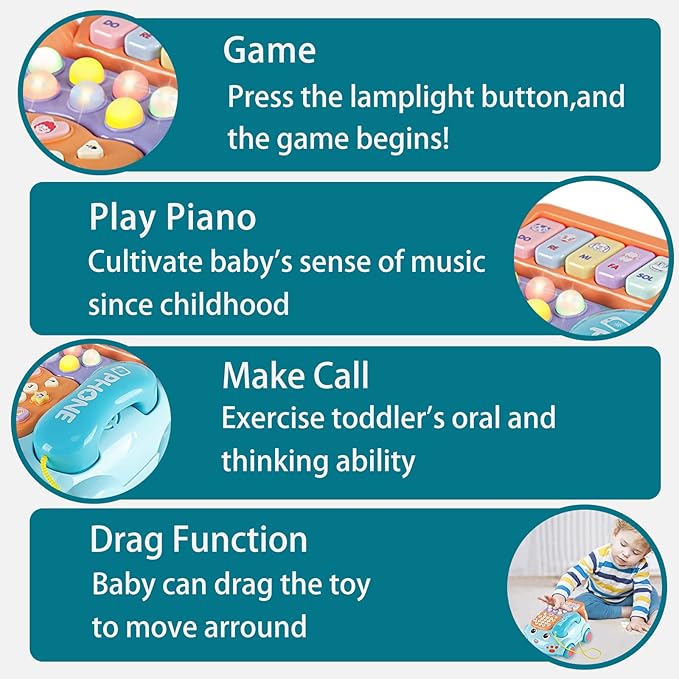Baby Phone Toy,Baby Toy Phone Cartoon Baby Piano Music Light Toy Children Pretend PhoneToy Gift Game Boy Girl Early Education Gift Blue (18 M+)-PawvioPets
