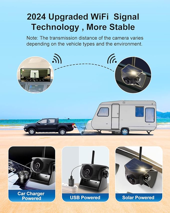 1080P Solar Wireless Backup Camera - Magnetic Hitch Rear Front Camera with Night Vision, 365-Day Standby, Waterproof, Rechargeable Battery for Horse Trailer RV Truck Car for Phone Pad Android-PawvioPets