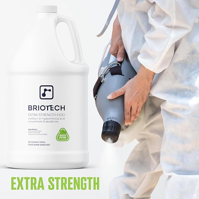 BRIOTECH Extra Strength HOCl Cleaner, 500 PPM Hypochlorous Acid Concentrate, ULV Foggers & Humidifiers, Professional Deodorizer for Dental, Offices, Schools, Homes, Peroxide Free, 1 Gallon (4 Pack)-PawvioPets