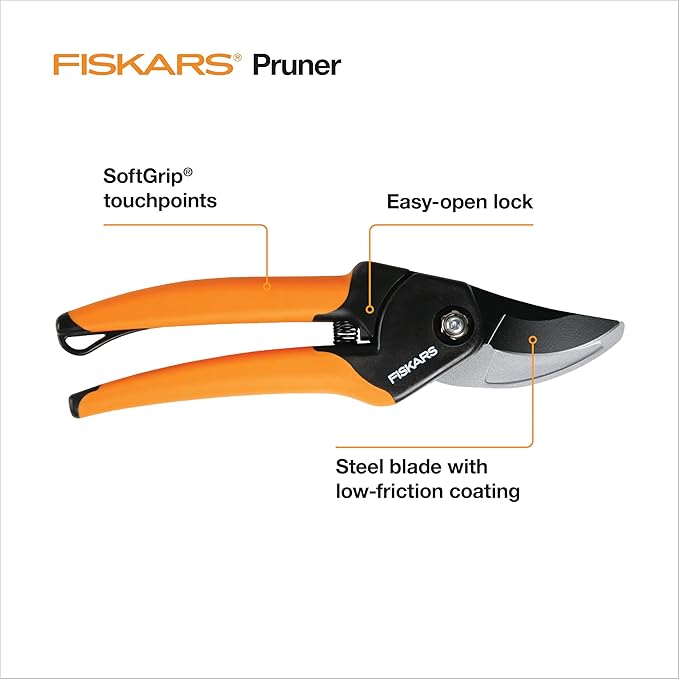Fiskars Bypass Pruning Shears, 5/8-Inch Cut Capacity SoftGrip Hand Pruner for Small Hands, Blade Stays Sharp Through Heavy Use with Rust Resistant, Low-Friction Coating-PawvioPets