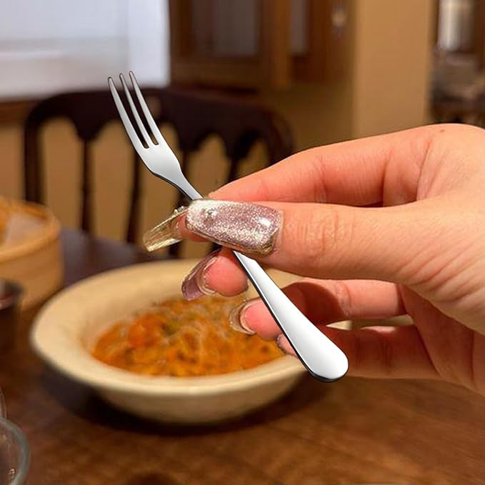 Crab Stainless Steel Forks,Small Appetizer Fork 3 Prong Tasting Escargot Forks Portable Cocktail Salad Fruit Forks for Kitchen Accessory Wedding Party,Set of 12, 4.8 Inches-PawvioPets