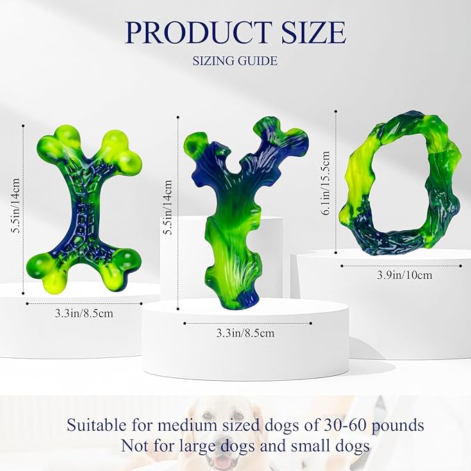3-Pack Indestructible Nylon Dog Chew Toys for Aggressive Chewers - Long-Lasting Durable Bone-Shaped Toys, Large Breed Dogs, Tough Puppy Teeth Enrichment-PawvioPets