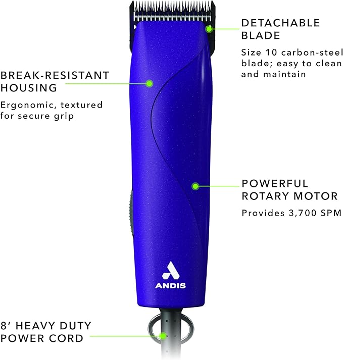 Andis 24820 EasyClip Professional-Animal 7-Piece Detachable Ceramic Blade Clipper Kit, Frustration Free Packaging, Corded Electric, Purple-PawvioPets