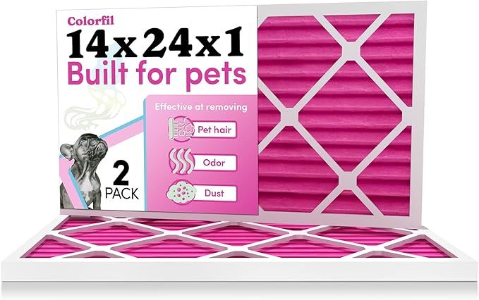 Colorfil 14x24x1 Air Filter (2-Pack) | Made in the USA | Color Changing | Remove Cat and Dog Odor | MERV 8 for Pet Hair Dander and Dust | 13.75"x23.75"x0.75" Exact Size-PawvioPets