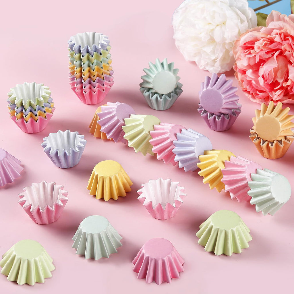 Quera 240 Pcs Grease-Resistant Mini Cupcake Liners Rainbow iridescence Heavy Duty Paper Muffin Baking Cups for Wedding Birthday Party Baby Shower(1.18 x 1.18 in)