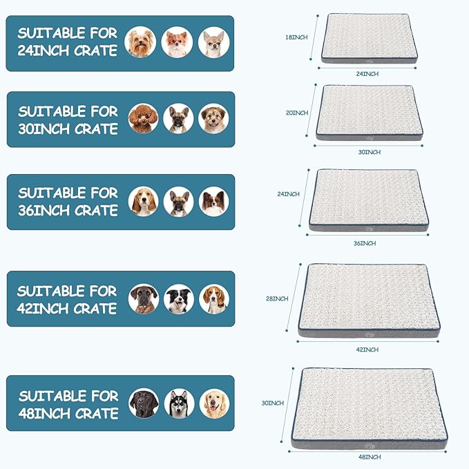EMPSIGN Reversible Cool and Warm Dog Bed for Crate Pad, Pet Beds with Washable and Removable Cover, Dogs Crate Beds Sleeping Mats, Beds for Dog Crate for Large Medium Small Dogs, Grey-PawvioPets