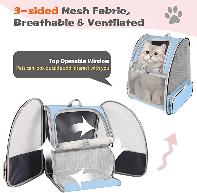 Cat Backpack Carrier,Pet Carrier Airline Approved for Small Dog Cat Puppy Kitten Bunny,Ventilated Mesh Design Animal Backpack for Hiking Camping Travel Bag (Blue)-PawvioPets