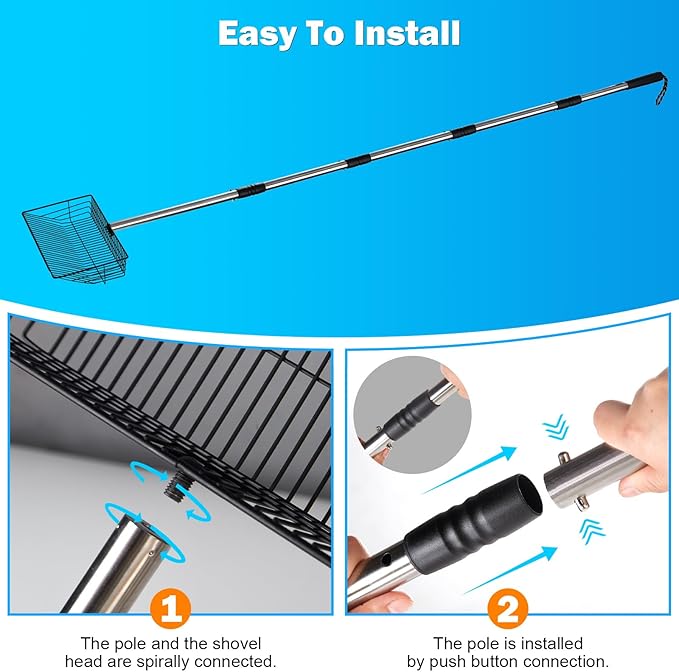 10inch Large Metal Chicken Poop Scooper,32 to 67" Adjustable Long Chicken Coop Litter Scoop,Heavy Duty Sifting Shovel for Chicken Coop & Pet Waste Cleaning-PawvioPets