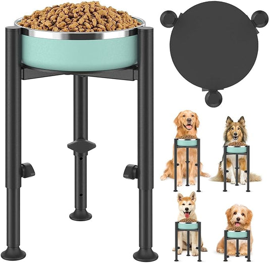 Adjustable Dog Bowls Elevated Stand- 4 Heights, Wide 6-10" -Oppro Metal Raised Tall Single Dog Food Bowl Stands Holder, Upgrade Lifted Water Feeder with Tray for Medium Large Small Breed, Black-PawvioPets