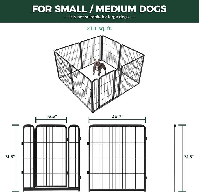 FXW Homeplus Unleashed Indoor Dog Playpen - Stress-Free and Safe Play, Heavy Duty 32 Inch 8 Wire Panels Dog Pen for Small and Medium Dogs, Black│Patented-PawvioPets