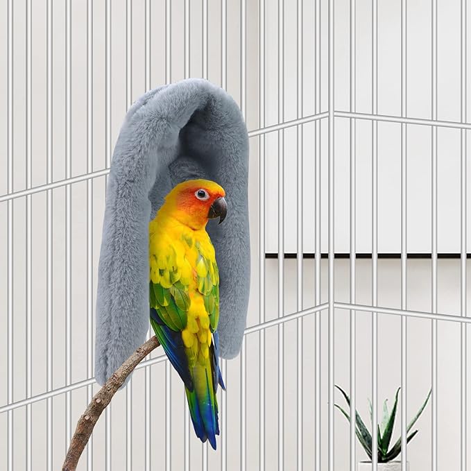 Cozy Bird Blanket Parrot Cage Snuggle Hut Warm Bird Nest House Bed Hanging Hammock for Parakeet Cockatiel Conure African Grey (Medium, Grey)-PawvioPets