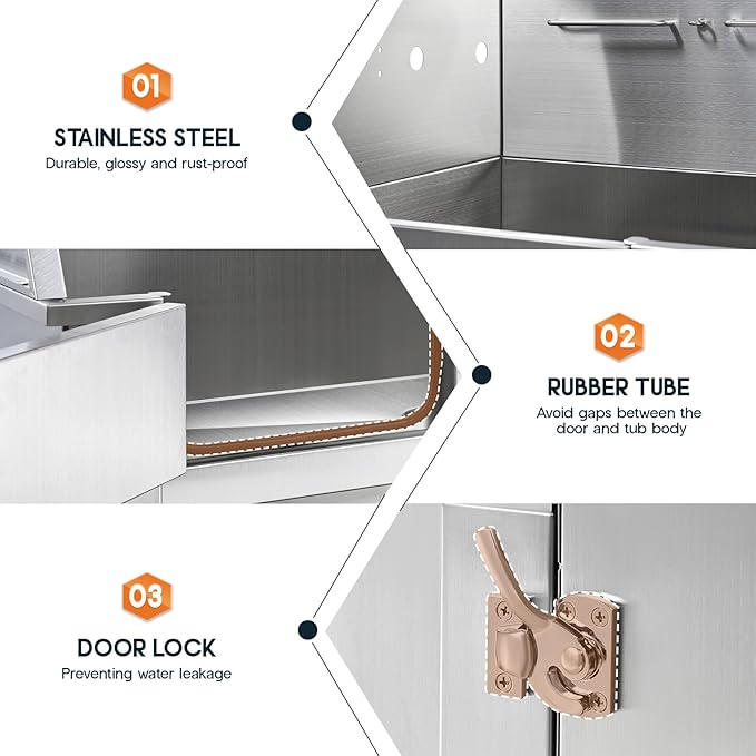 Albott 34 Inch Stainless Steel Dog Washing Station with Non-Slip Steps, Sprayer, Faucet, Tow Rope – Professional Pet Bathtub for Small Dogs, Great for Home, Garage, Salon (Left Door)-PawvioPets