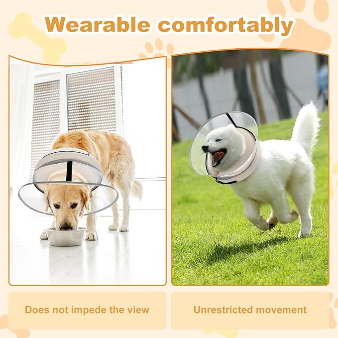 Dog Cone Collar with Enhanced Anti-Licking, Inflatable Dog Cone After Surgery, Adjustable Size with Soft Padding for Small Medium Large Dogs - Pale Yellow/L-PawvioPets