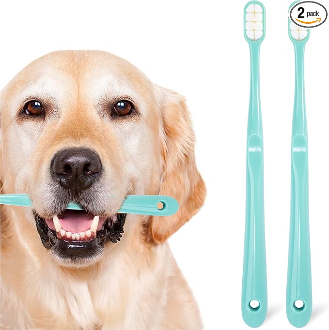 Dog Toothbrush Kit 2 Pack, Ultra Soft Pet Tooth Brush for Medium to Large Dogs & Cats, Animal Teeth Brushing Kit for Easy Dental Cleaning, 2 Pcs, Green-PawvioPets