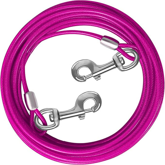 Dog Tie Out Cable 10/15/20/25/30 FT Runner for Yard Steel Wire Cable with Durable Superior Clips Pink Chains for Outside Dog Lead for Large Up to 165 Lbs-PawvioPets