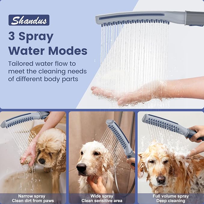 Dog Shower Attachment, Dog Shower With Metal Diverter, Pet Shower Attachment for Fast and Easy Dog Bathing, 3 Spray Modes One-Button Switch 8-Foot Hose For Indoor and Outdoor-PawvioPets