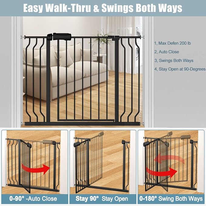 Extra Wide Black Baby Gate 38.5-43.5 Inch Walk Through Pressure Mounted Safety Gate No Drill Tension Metal Gate for Dog Cat and Infant Toddler-PawvioPets