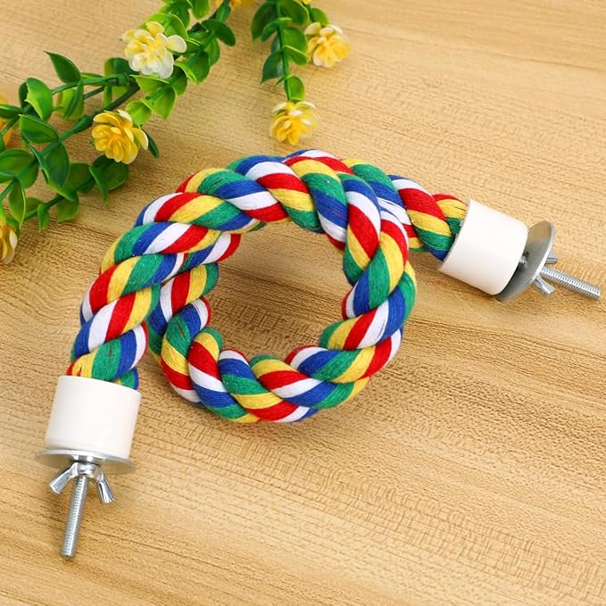 Colorful Bird Rope Perch Stand, Birdcage Swing Spiral Toys, Bird Climbing Standing Bungee Rope Perches Chew Toys Cage Accessories for Cockatiels Parrots Birds (40CM/15.7inch)-PawvioPets