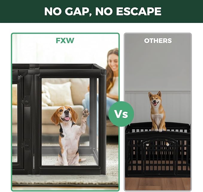 FXW AuraSpace Acrylic Indoor Unleashed Dog Playpen for Medium Dogs, 35 Inch, 12 Panels, Black-PawvioPets