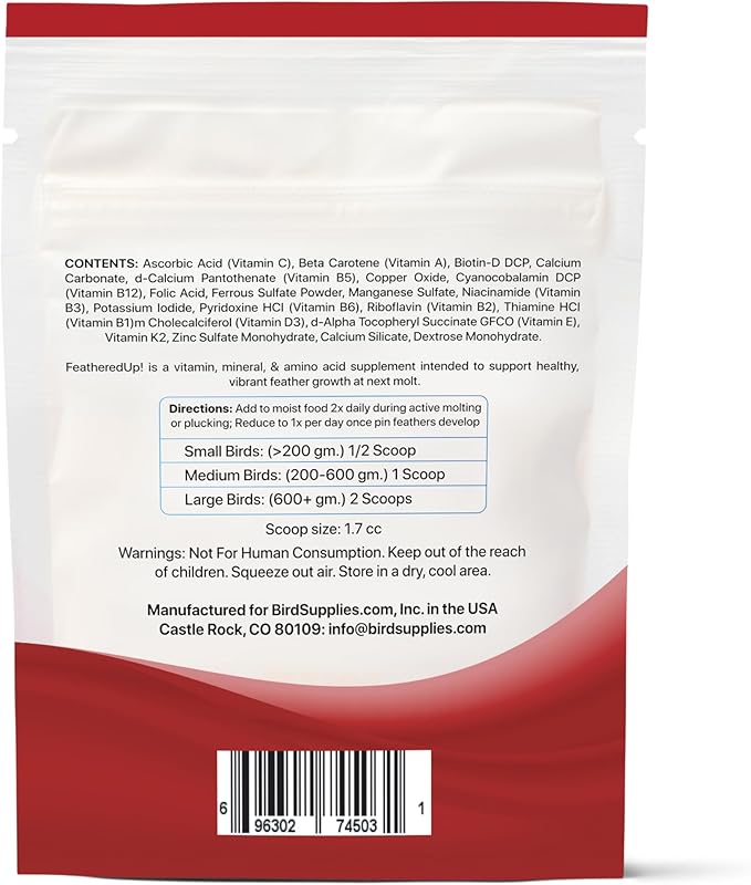 FeatherUp! Bird Vitamins with Biotin for Beautiful Plumage - Feather Growth Supplements for Parrots - 90 gm - 240 Servings-PawvioPets