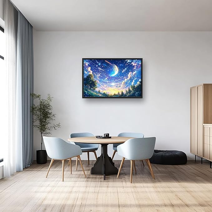 Framed Large Anime Sky Wall Art for Living Room, Oversized Fantasy Night Sky Forest Wall Decor Nature Canvas Painting Modern Artwork Home Decoration for Living Room Bedroom Office 36"x24"-PawvioPets