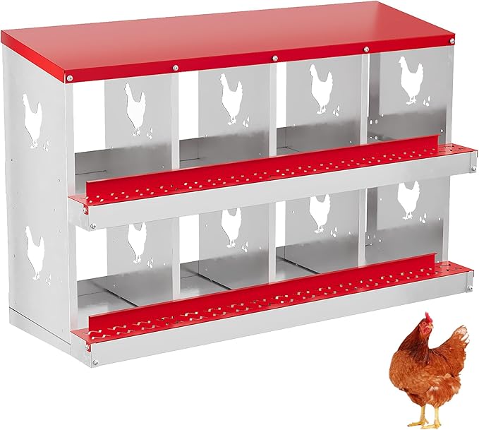 8 Hole Chicken Nesting Box with Roll Out Egg Tray, Rustproof & Ventilated Chicken Laying Boxes for Hens, Chickens, Ducks | Easy-Clean Poultry Coop Accessories-PawvioPets