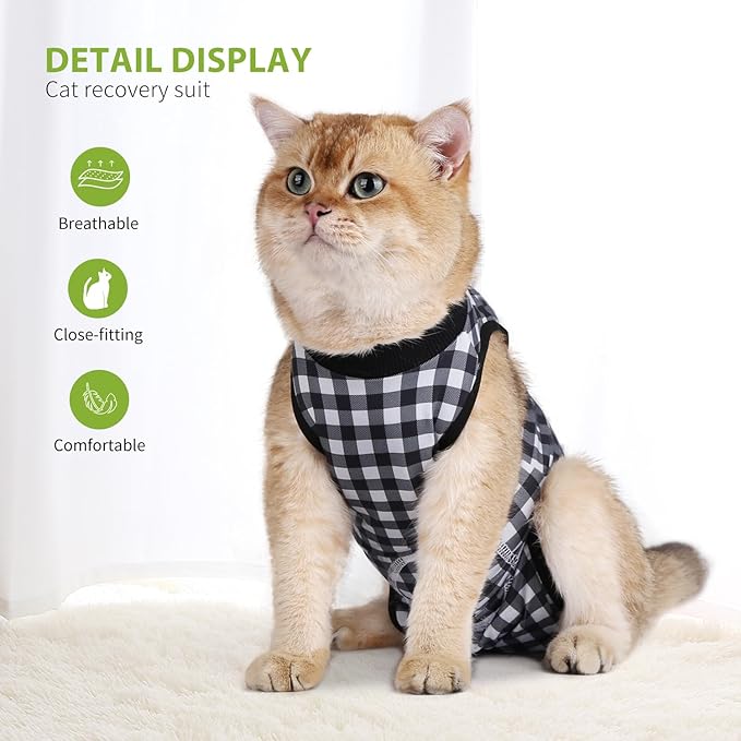 2 Packs Cat Surgery Recovery Suit Surgical Clothes Abdominal Wounds Anti-Licking Cat Bodysuit Onesie Substitute E-Collar& Cone-PawvioPets