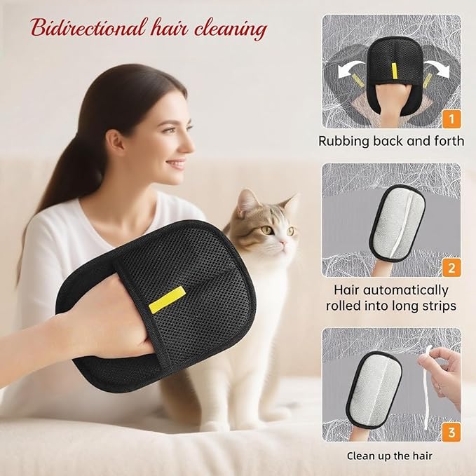 2Pcs Pet Hair Removal Gloves for Dogs and Cats, 2025 Upgraded Electrostatic Magic Hair Remover Glove,Reusable for Couch, Car Seat, Clothing, Carpet, Furniture & Bed Sheets(Black)-PawvioPets