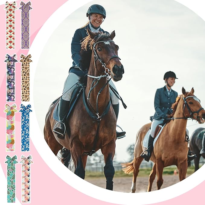 Eccliy 8 Pcs Horse Tail Bag Breathable Guard Stretchy 22" Slip on Horse Tail Wrap 2 Strand Closure Straps Grooming Supplies to Keep from Dirt Breakage Rubbing 8 Designs-PawvioPets