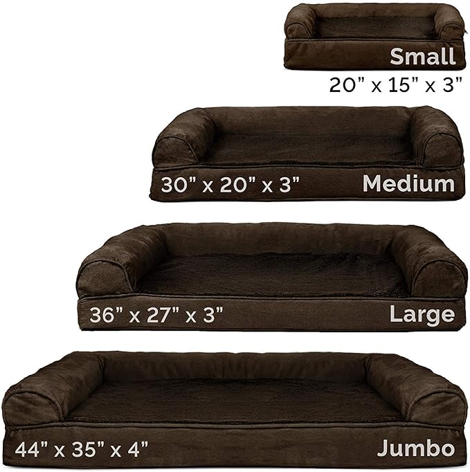 Furhaven Cooling Gel Dog Bed for Large/Medium Dogs w/ Removable Bolsters & Washable Cover, For Dogs Up to 55 lbs - Plush & Suede Sofa - Espresso, Large-PawvioPets