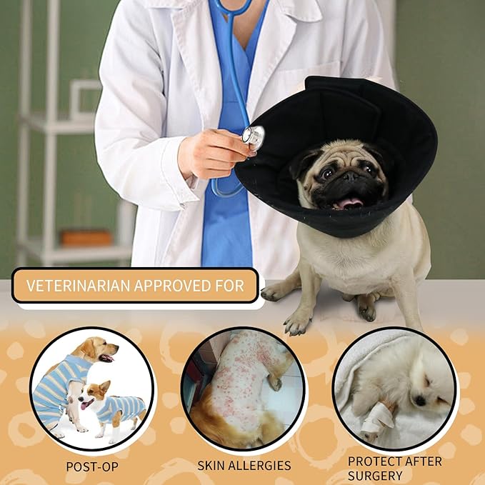 Adjustable Dog Cat Cone,Soft Recovery Cat Cone Collar,Dog Protective Collar for Cats,Puppy and Dogs,Black,Large-PawvioPets