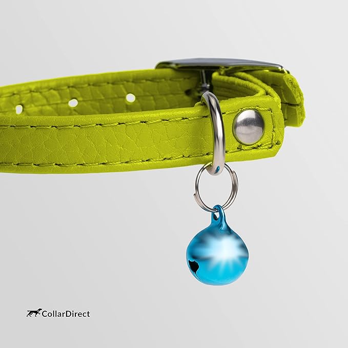 CollarDirect Leather Cat Collar, Kitten Collar with Removable Bell Black Blue Red Orange Lime Green (8-11 Inch, Lime Green)-PawvioPets