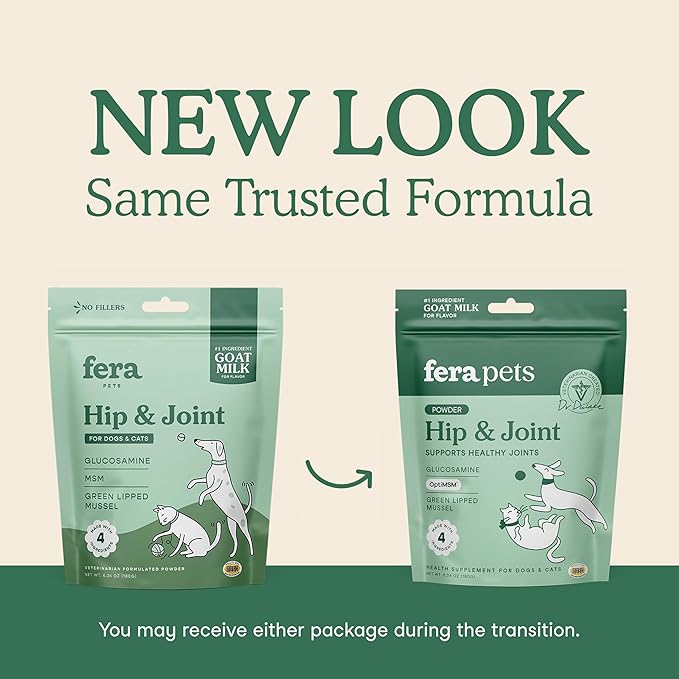 Fera Pets Goat Milk - Cat & Dog Hip and Joint Support with Glucosamine, MSM & Green Lipped Mussel - Supports Flexibility, Mobility & Bone Health - for Picky Eaters - 60 TSP-PawvioPets