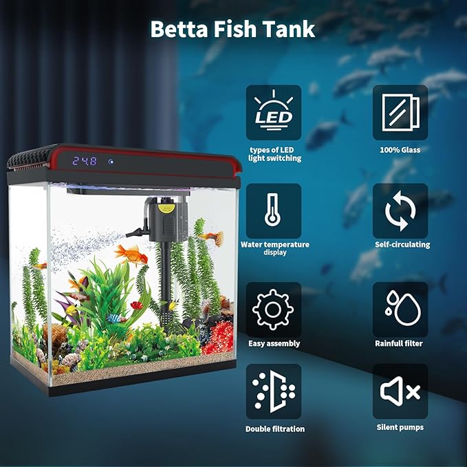 20 Gallon Fish Tank, Large Betta Tank with Glass Aquarium Starter Kits Self Cleaning with 3 Types of LED Lights and Filter Water Pump, Ultra Quiet Decoration Kids Room Gift Decor-PawvioPets