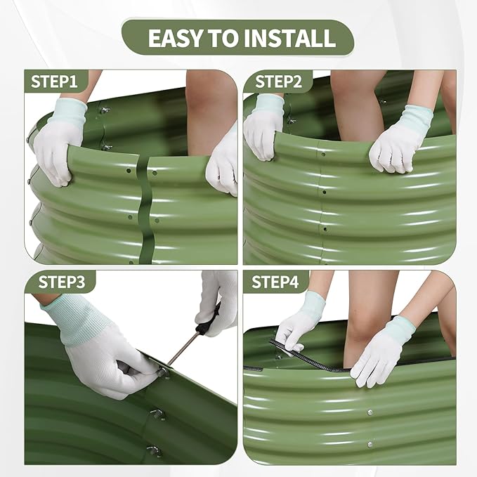 Galvanized Raised Garden Bed Outdoor- Raised Beds for Gardening| Metal Planter Box, Steel Raised Garden Bed Kit with Safety Edging and Gloves for Vegetables, Flower, Herbs (4x2x1FT, Green)-PawvioPets