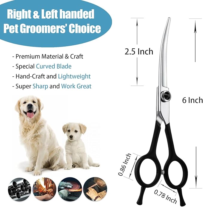 Dragon Creek 6" Upward Curved Dog Grooming Scissors Shears for Grooming Face and Paws Safety Shears Trimming Cutting Scissors for Dog Cat Pet Black-PawvioPets