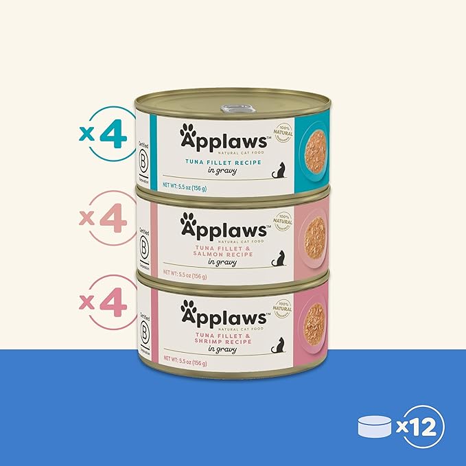 Applaws Natural Wet Cat Food in Gravy, Limited Ingredient Canned Wet Cat Food, No Additives, Made with Natural Ingredients, Fish Selection in Gravy Cans (12 x 5.5oz Cans)-PawvioPets