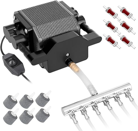 AquaMiracle 6/8/16W Quiet Fish Tank Air Pump 200/317/475GPH High Pressure Aquarium Air Pump Commercial Air Pump Pond Aerator Bubbler Hydroponics Air Pump-PawvioPets