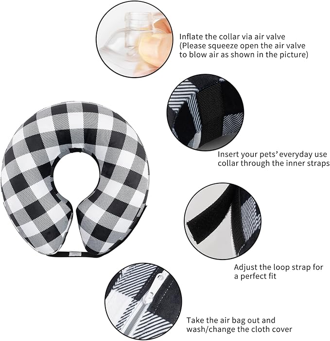 CuteBone Inflatable Dog Cone with Removable Soft Fleece Covers for Small/Medium/Large Dogs and Cats Neck Donut Collar After Surgery-PawvioPets