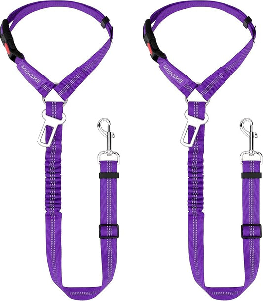 BWOGUE 2 Piece Dog Seat Belt for Car with Elastic Bungee Buffer Safety Seatbelt Car Headrest Restraint Wear Adjustable Metal Buckle Harness in Vehicle Travel for Pet-PawvioPets