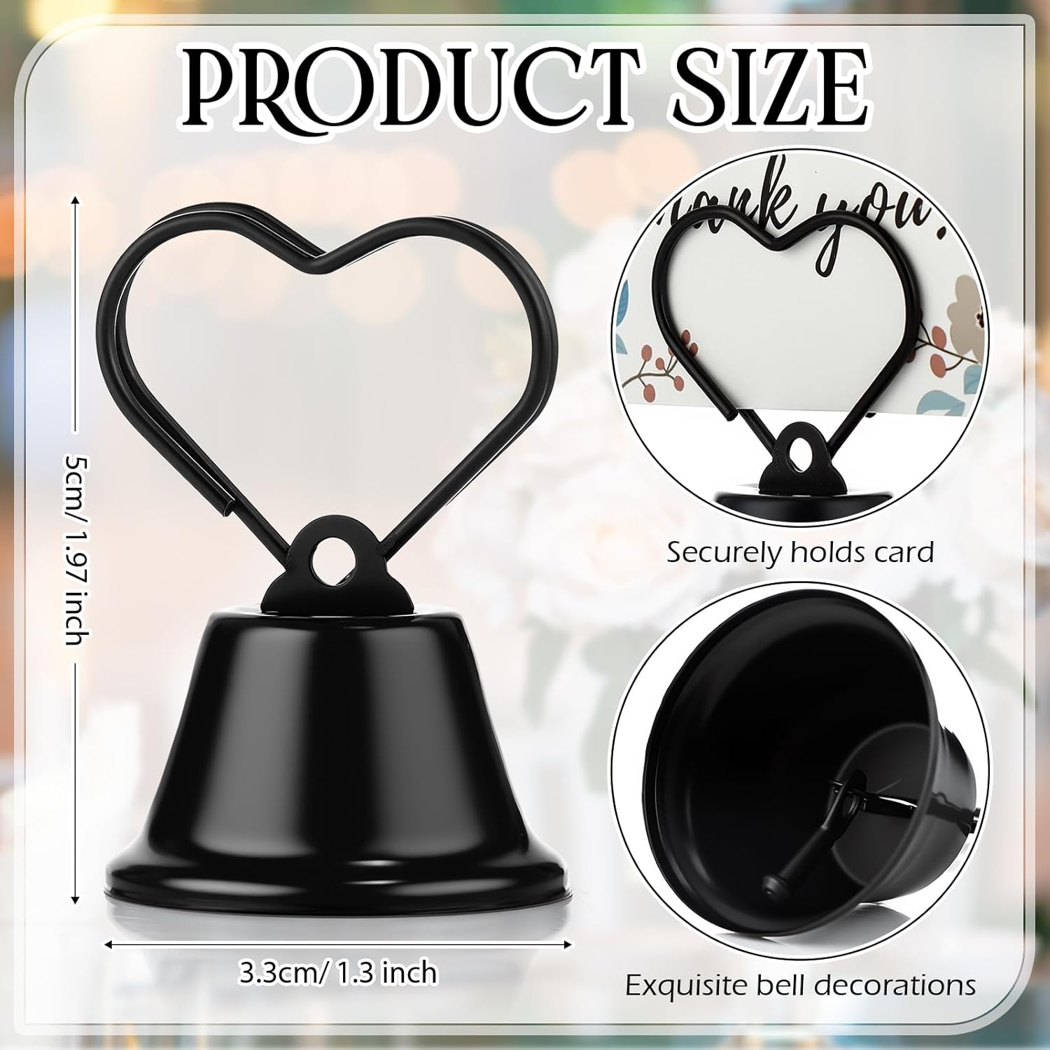 24 Pcs Table Number Holders Place Card Holders for Table 2 Inch Ring Clip Bell Number Holder Metal Picture Holder for Wedding Christmas Restaurant Home Photo Office Memo(Black,Heart)