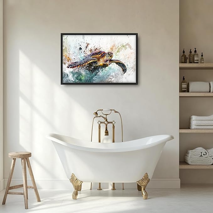 Extra Large Framed Sea Turtle Wall Art,Oversized Abstract Colorful Sea Nautical Wall Decor Pictures for Living Room,Canvas Print Painting Modern Artwork Bedroom Office Bathroom Home Decor 36L x24W-PawvioPets