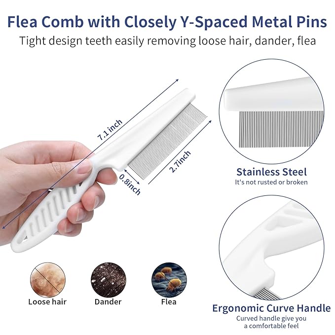 5 in 1 Dog Grooming Kit - Self-Cleaning Slicker Brush for Shedding Short Long Haired Dogs & Cats, Includes Pet Comb, Flea Comb, Bath Brush, Undercoat Rake - Complete Fur Care Set - Gray-PawvioPets