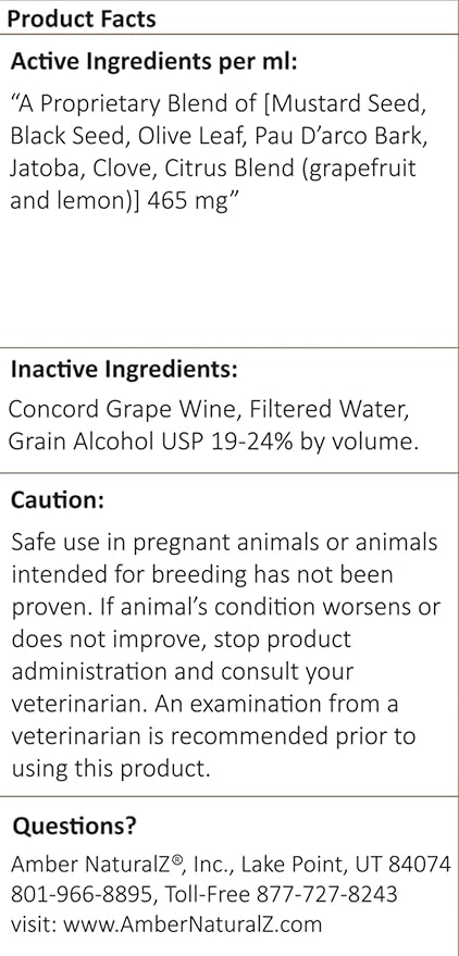 Amber NaturalZ Vibactra Plus Herbal Supplement for Dogs, Cats, Birds, Guinea Pigs, and Rabbits | Herbs for Immune Health and Yeast Balance | 1 Fluid Ounce Glass Bottle-PawvioPets