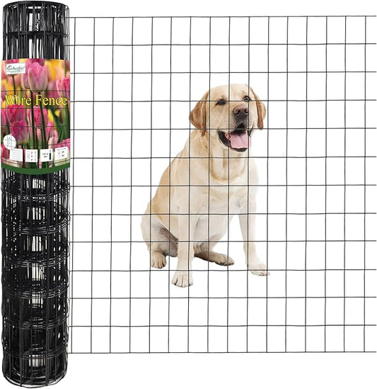Black PVC Coated Welded Wire Fence 36 Inch x 25 Foot, 2 Inch x 3 Inch 16GA, Garden Border Fencing Roll Vinyl Coating Metal Wire Mesh for Yard Vegetable Plant Protection Poultry Netting-PawvioPets