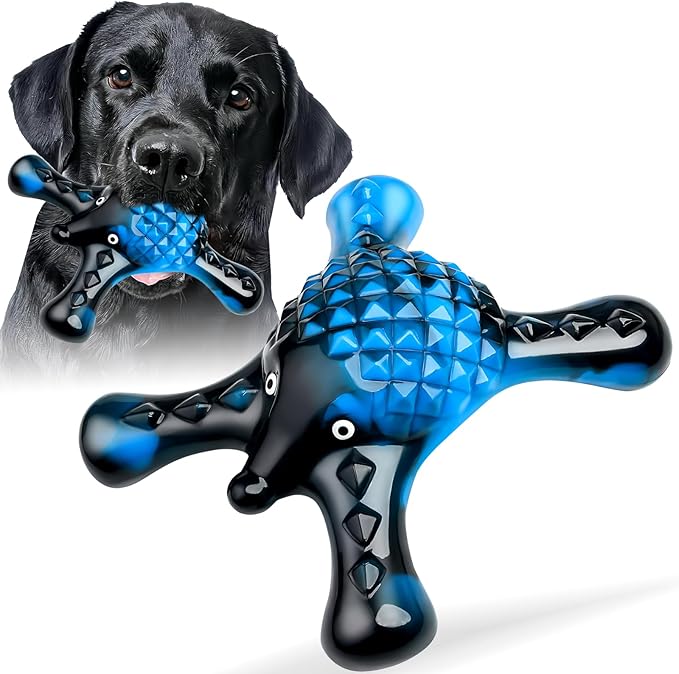 Dog Toys for Aggressive Chewers, Nylon Indestructible Toy for Medium Large Dogs, Hedgehog-Shaped Chew Toys with Bacon Flavor, Long Lasting, Dog Toys for Boredom, Blue-PawvioPets