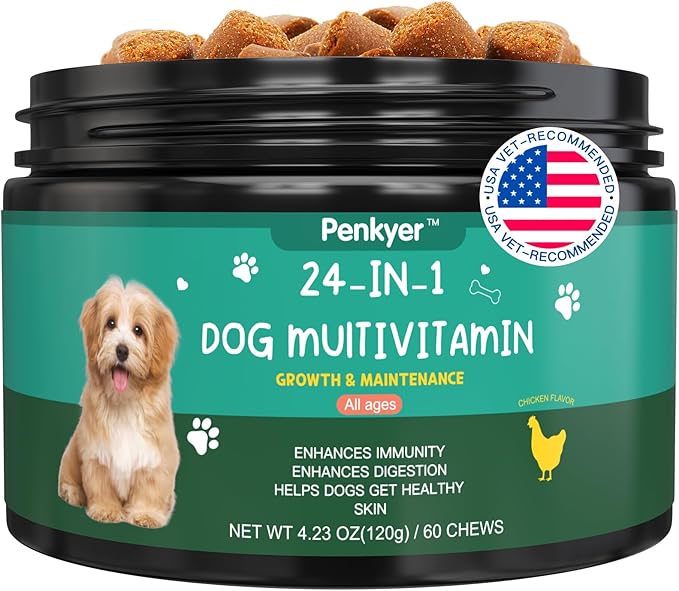 Dog Vitamins and Supplements, Senior & Puppy Multivitamin for Dogs Support with Glucosamine Chondroitin Omega Probiotics, Dog Multivitamins Chews for Hip & Joint, Skin, Immune, Chicken 60 Ct-PawvioPets
