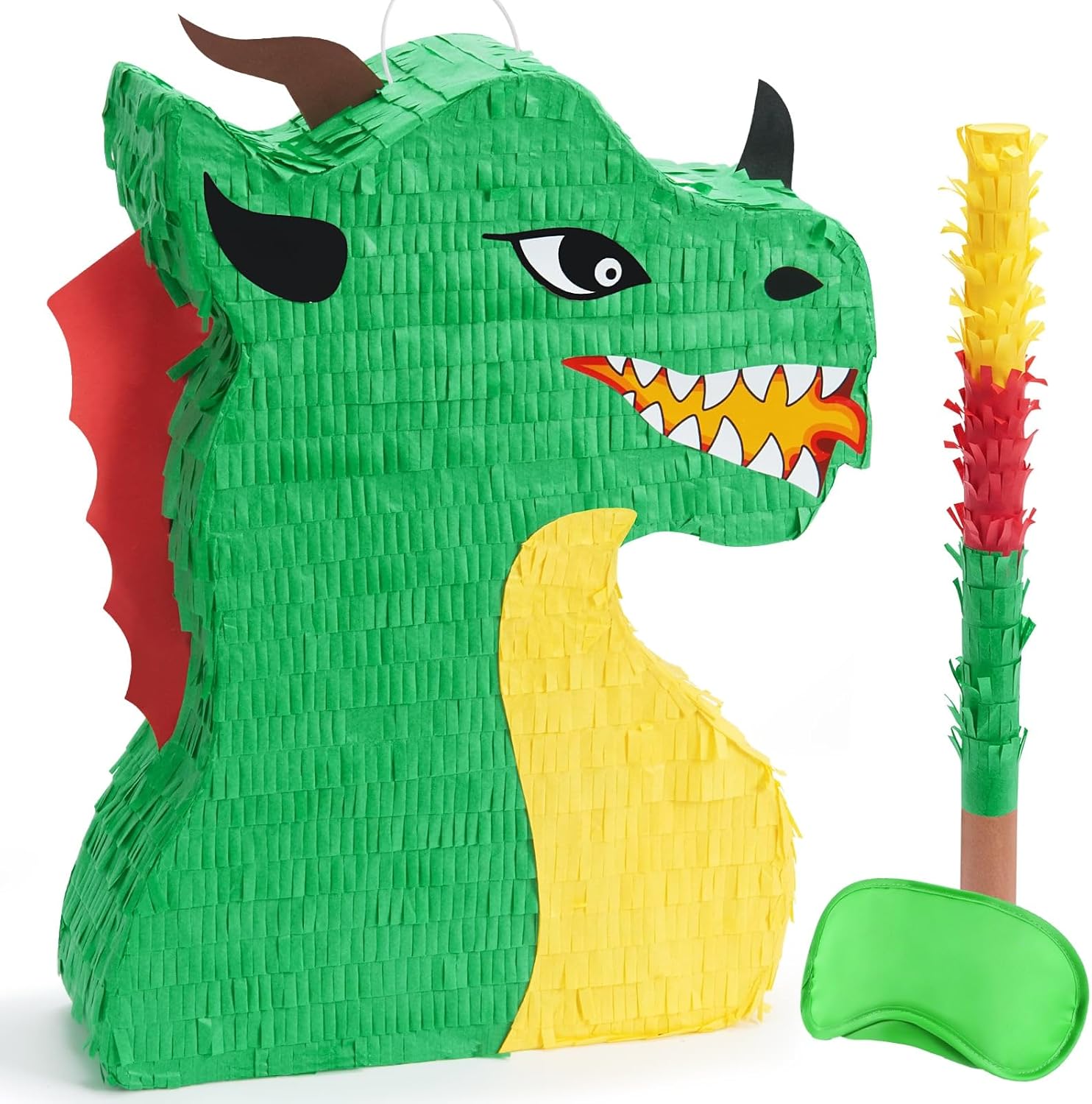 WERNNSAI Dragon Piñata - Dinosaur Party Supplies Dino Piñata Bundle with Blindfold and Stick for Boys Kids Dragon Theme Birthday Party Game Decorations (15.5" x 10" x 3")
