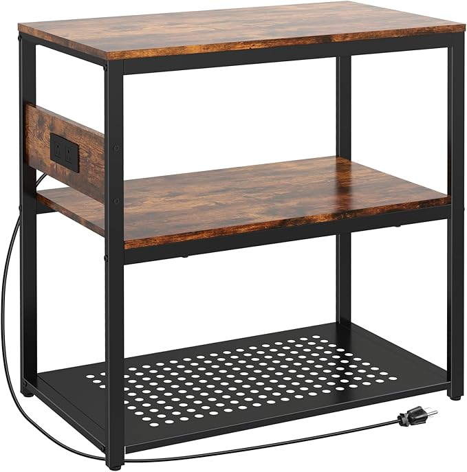 20-29 Gallon Fish Tank Stand With Power Outlets, 3-Tier Metal Aquarium Stands, Breeder Reptile Tank Stand with Shelf for Home Office, 660LBS Capacity, 29.5 x 15.8 x 30.1 inches, Brown-PawvioPets