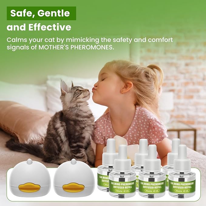 Calming Diffuser Kit for Cat, Cat Pheromone Calming Diffuser Starter Helps Ruduce Anxious, Anti-Stress & Comforts Cats (2 Diffuser + 6 Refills)-PawvioPets